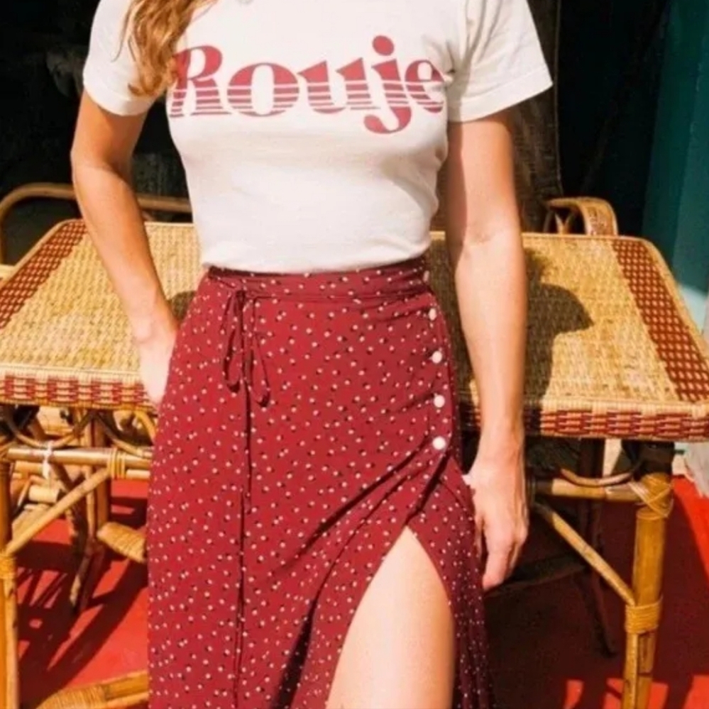 Rouje Red Floral Printed Midi Wrap Glorie Skirt - Picture 1 of 11